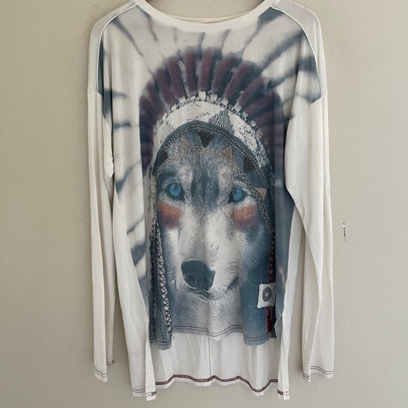Double D Ranch Tops - DOUBLE D RANCH Embroidered/Beaded Wolf in Head Dress Tee/Tunic: NWOT; MEDIUM